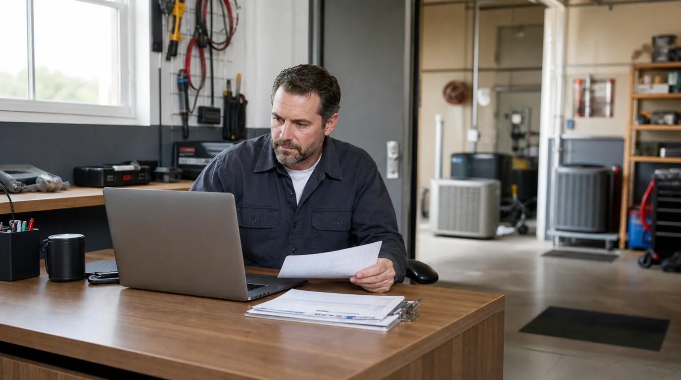 HVAC contractor reviewing local search results and customer leads