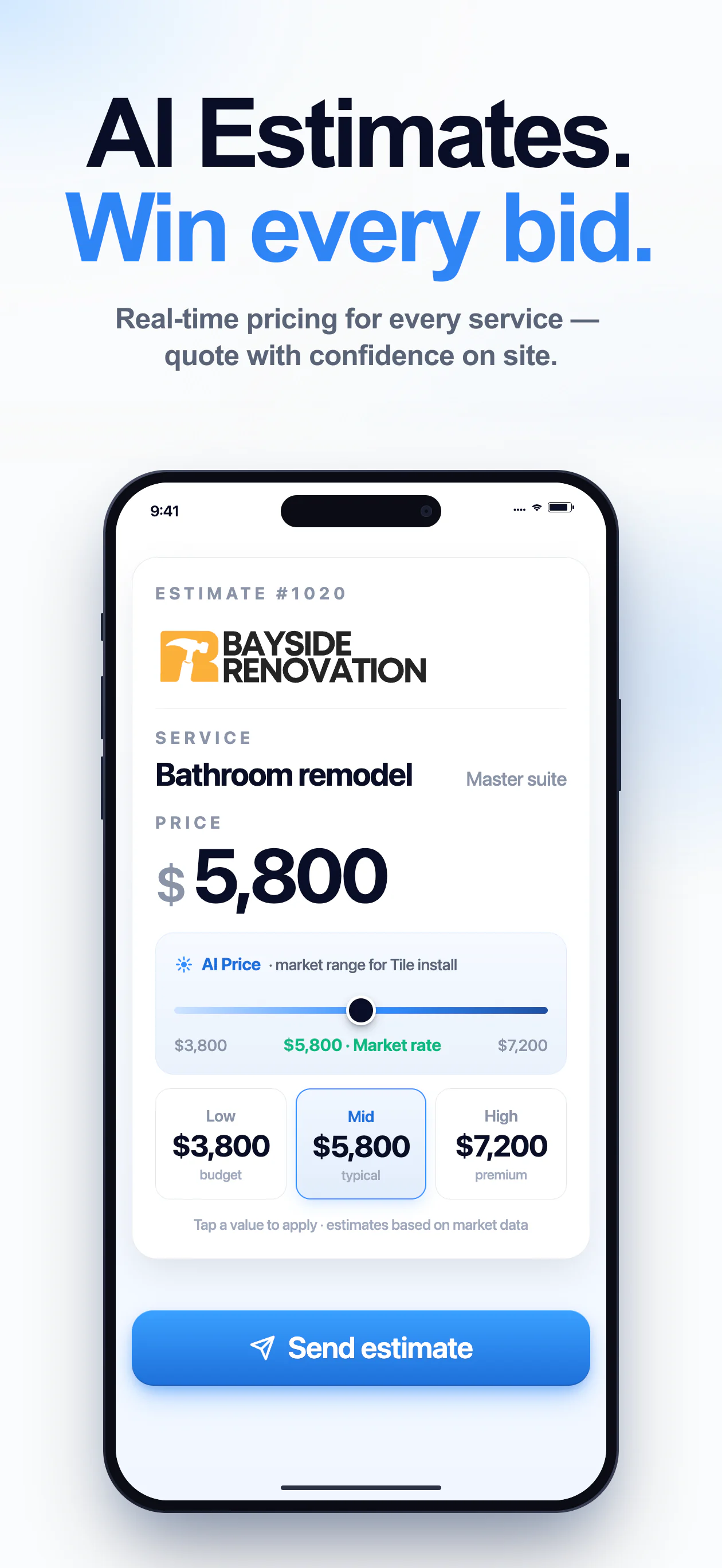 AI estimate screen in the Workly app