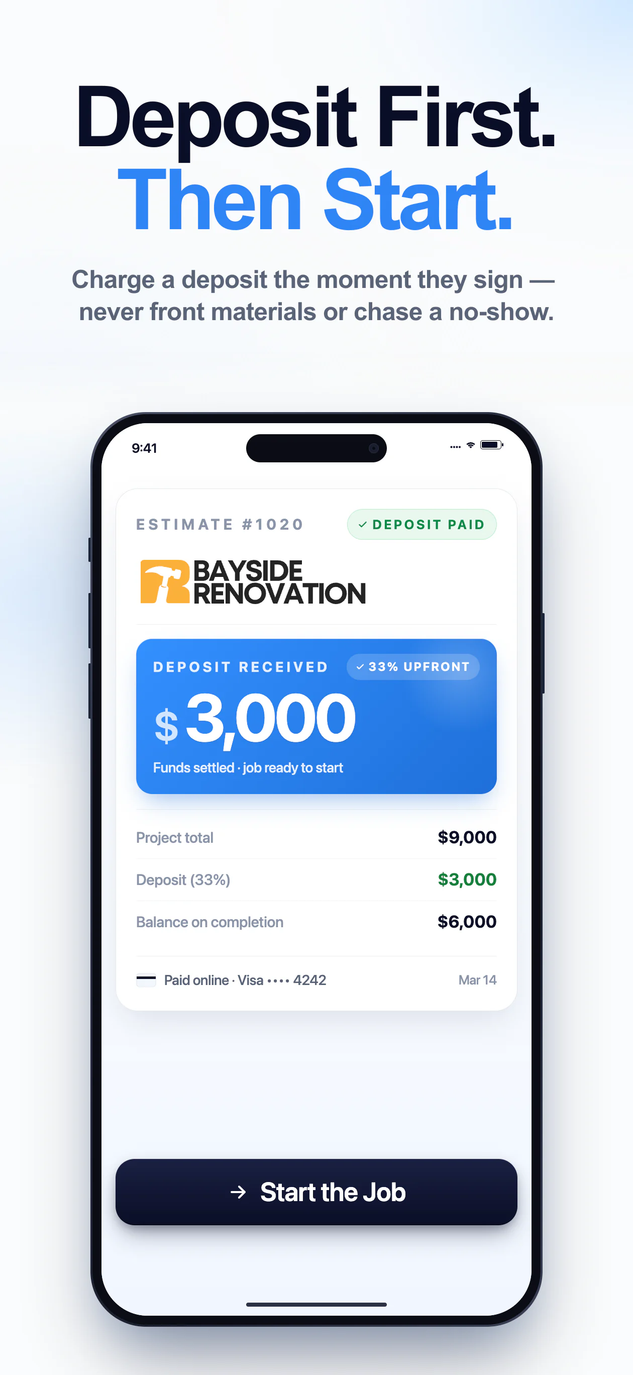 Deposit request screen in the Workly app