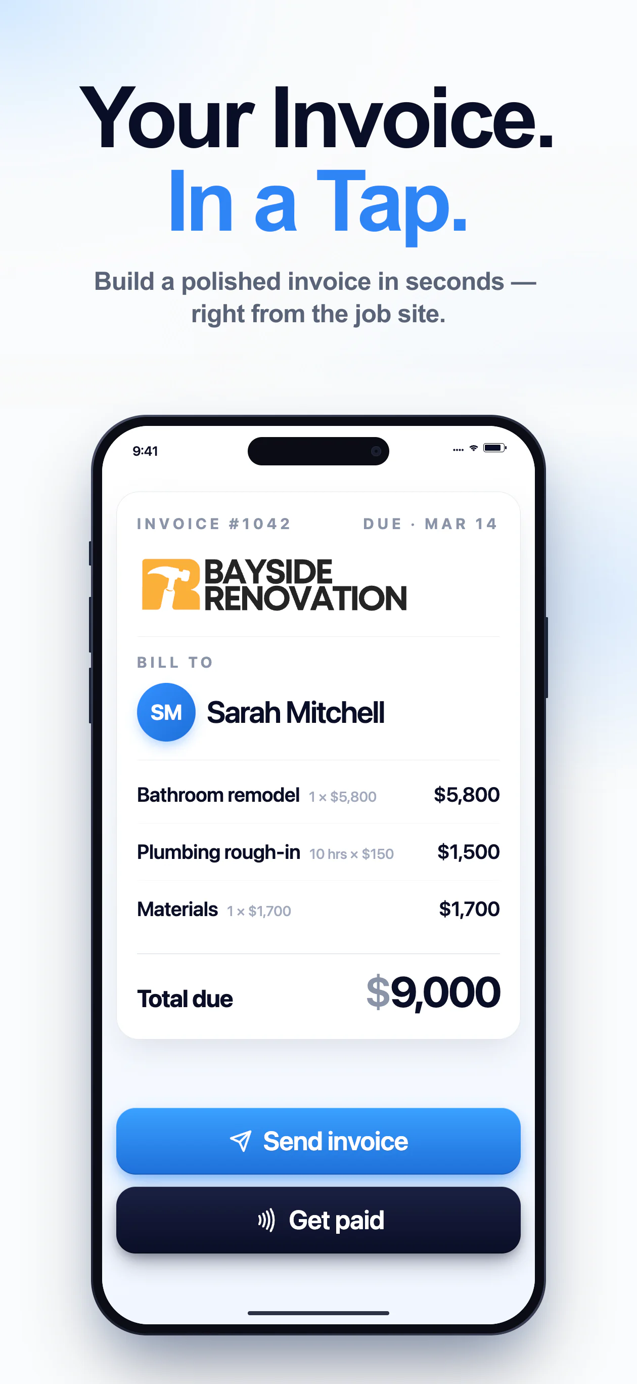 Invoice creation screen in the Workly app