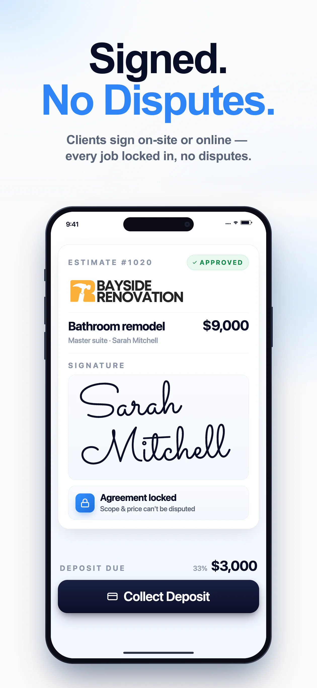Signed estimate screen in the Workly app